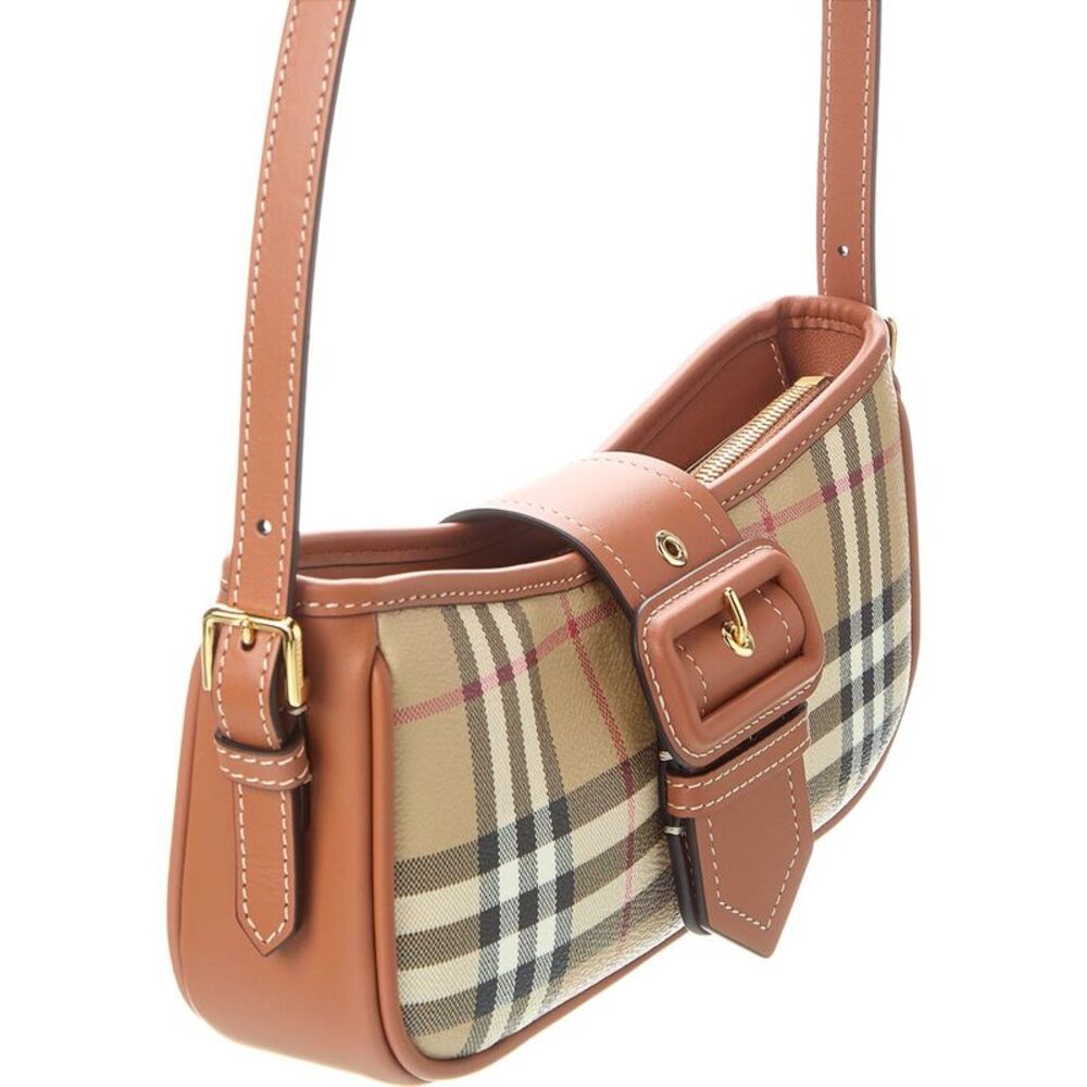 Burberry Check E-Canvas & Leather Shoulder Bag, Brown - Picture 3 of 4